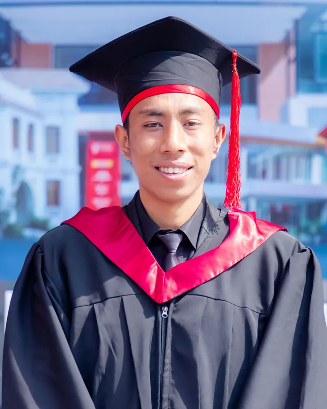 Aadarsh Shrestha in graduation gown and cap at the IIMS College convocation, 2026.